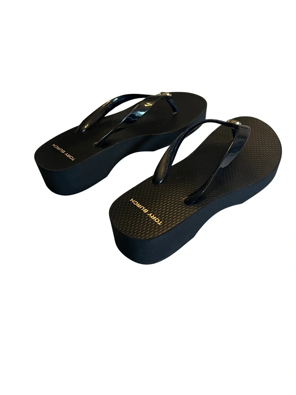 Tory Burch Black Platform Logo Thong Sandals